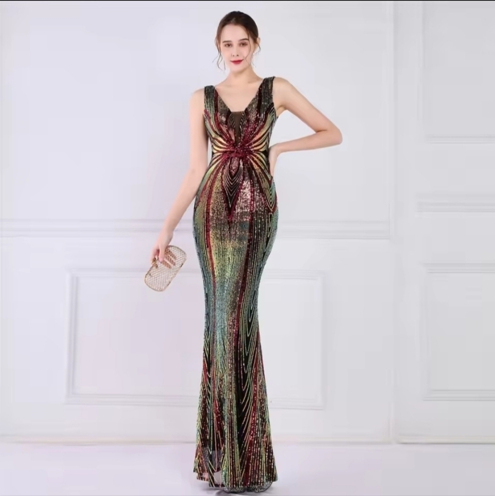 Elegant Multicolor Sequin Wedding Dress